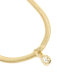 Gold Plated Diamante Centre Thick Snake Chain Necklace
