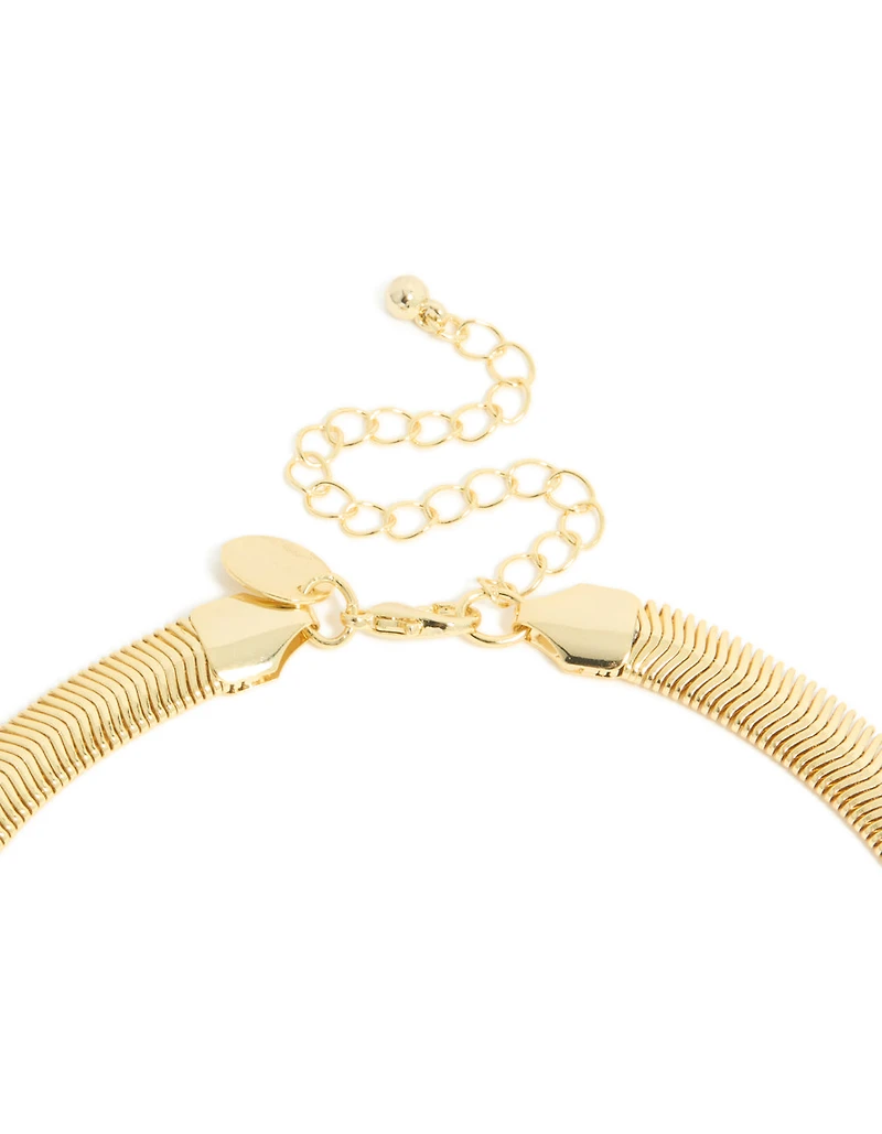Gold Plated Diamante Centre Thick Snake Chain Necklace