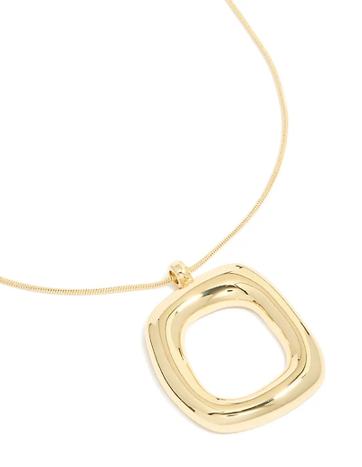 Gold Plated Puffy Square Open Pendant Necklace