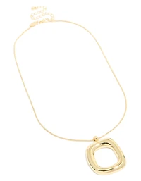 Gold Plated Puffy Square Open Pendant Necklace