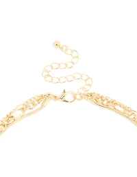 Gold Plated Diamante Heart & Chain Layered Necklace
