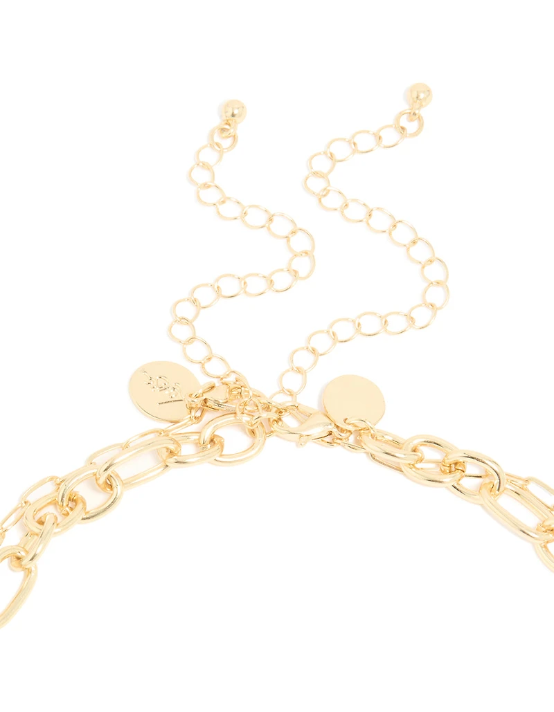 Gold Plated Diamante Rectangle Chain Layered Necklace