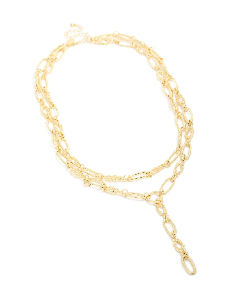 Gold Plated Chain Layered Knot Y-Necklace