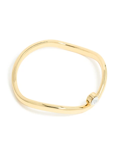 Gold Plated Diamante Bezel Set Centre Wavy Bangle