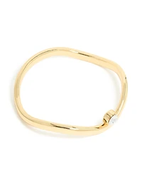 Gold Plated Diamante Bezel Set Centre Wavy Bangle