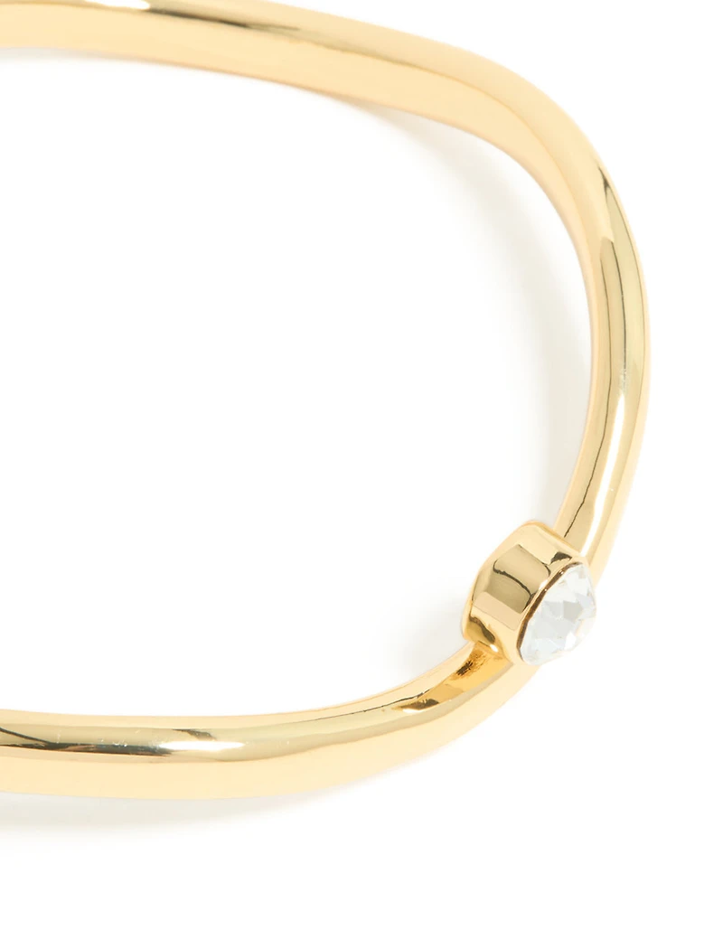 Gold Plated Diamante Bezel Set Centre Wavy Bangle