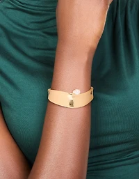 Gold Plated Diamante Centre Thick Wrist Cuff