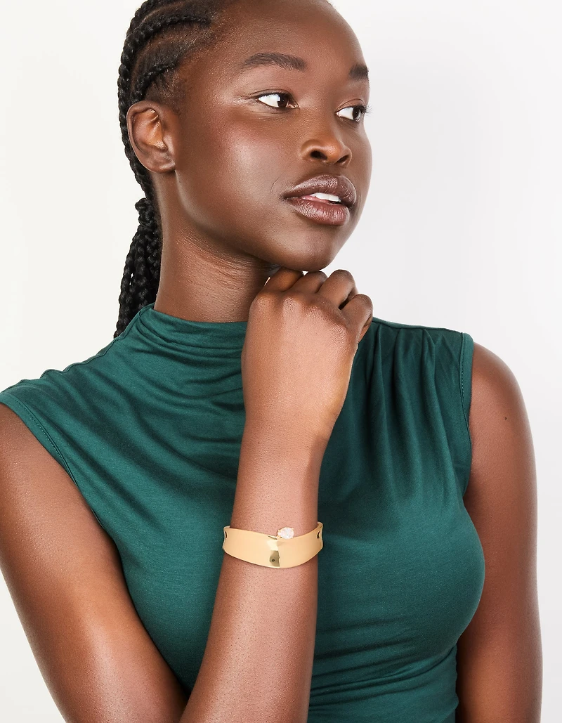 Gold Plated Diamante Centre Thick Wrist Cuff