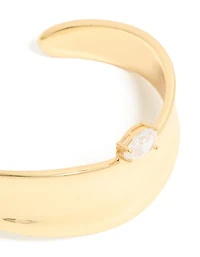Gold Plated Diamante Centre Thick Wrist Cuff