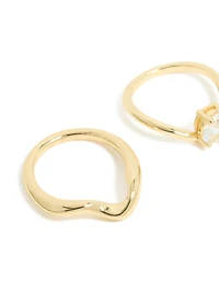 Gold Plated Diamante Oval Wave Rings 3-Pack