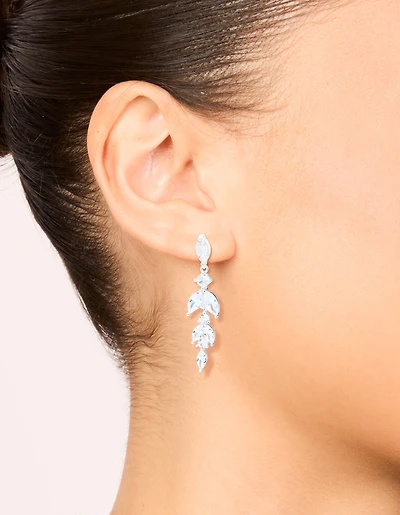 Silver Plated Cubic Zirconia Vine Medium Drop Earrings