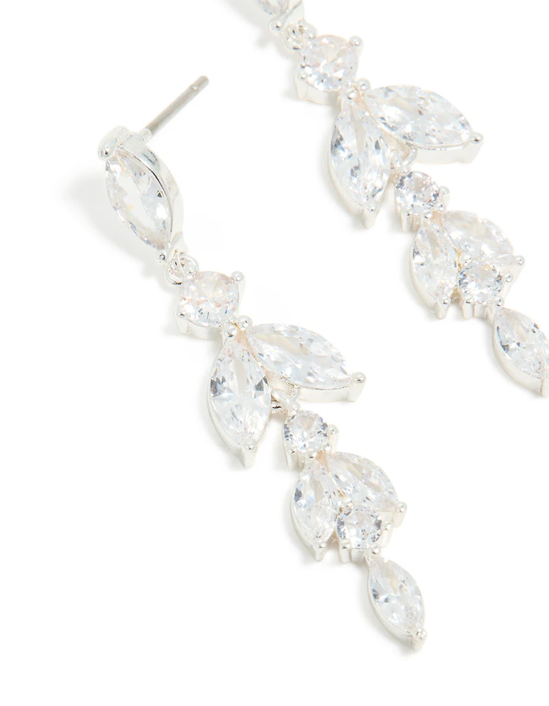 Silver Plated Cubic Zirconia Vine Medium Drop Earrings