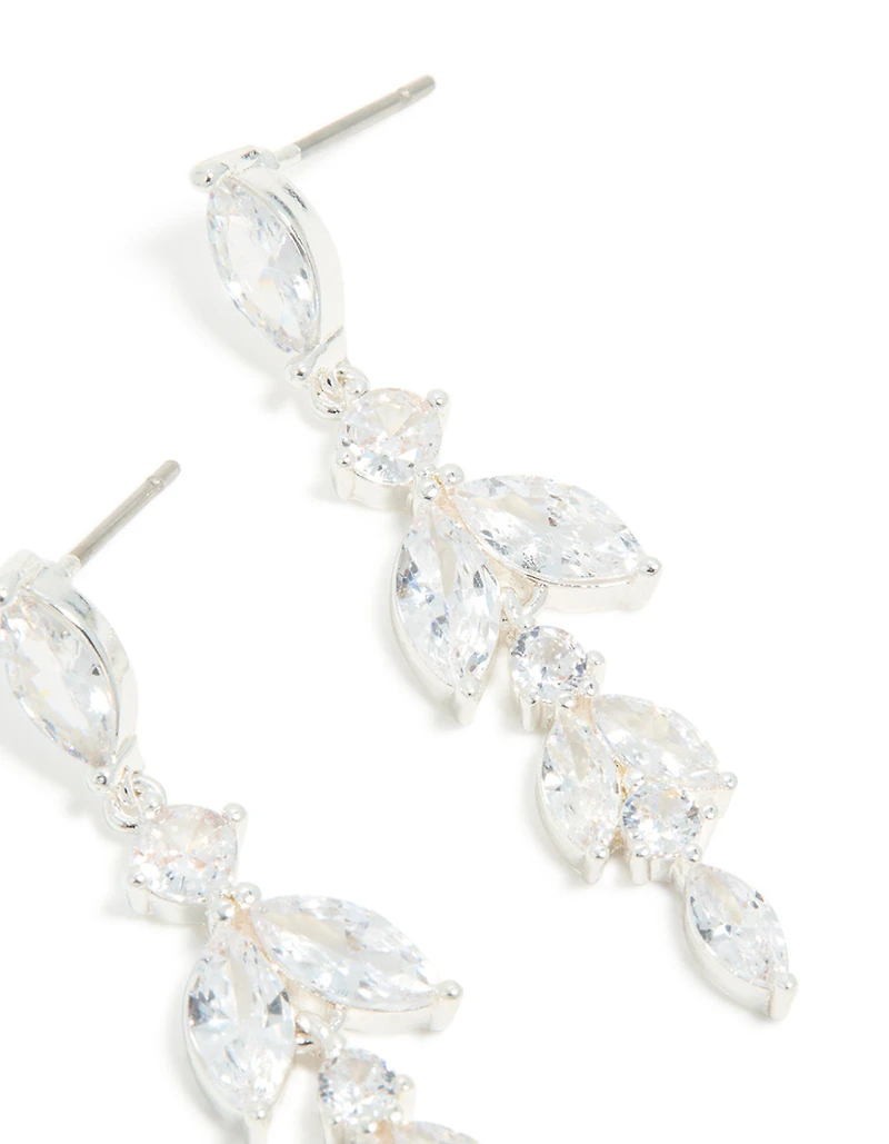 Silver Plated Cubic Zirconia Vine Medium Drop Earrings