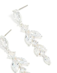 Silver Plated Cubic Zirconia Vine Medium Drop Earrings