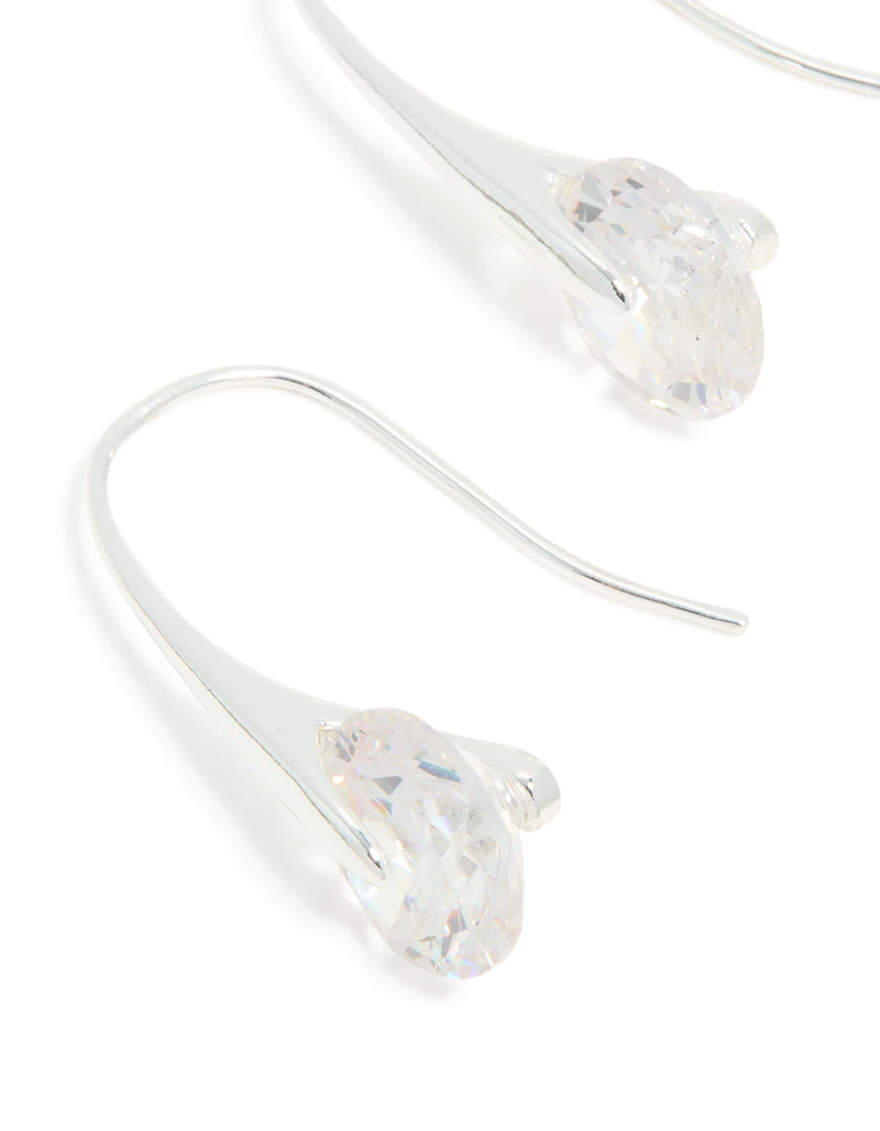 Silver Plated Cubic Zirconia Interlocking Hook Earrings
