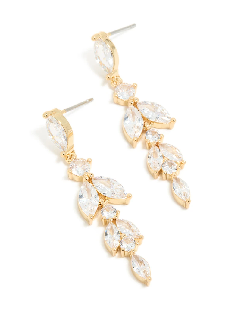 Gold Plated Cubic Zirconia Vine Medium Drop Earrings