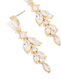 Gold Plated Cubic Zirconia Vine Medium Drop Earrings
