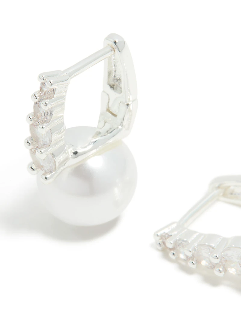Silver Plated Cubic Zirconia Square Huggie Earrings