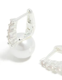 Silver Plated Cubic Zirconia Square Huggie Earrings