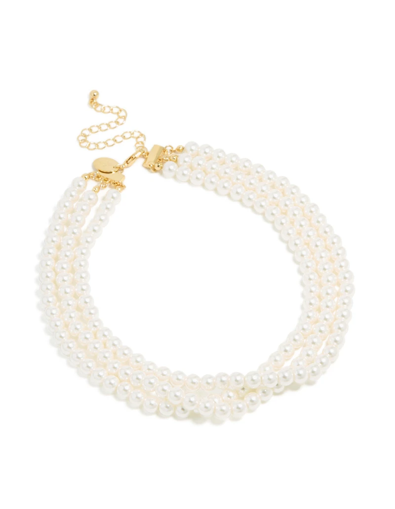 Gold Plated Pearl Short Triple Layered Necklace