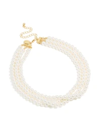 Gold Plated Pearl Short Triple Layered Necklace