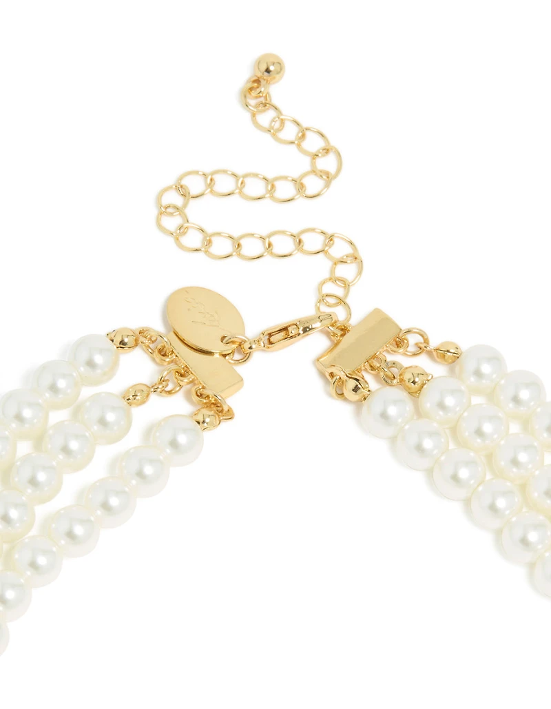 Gold Plated Pearl Short Triple Layered Necklace