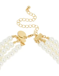 Gold Plated Pearl Short Triple Layered Necklace