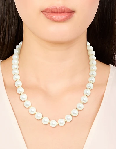 Gold Plated Diamante & Pearl Necklace