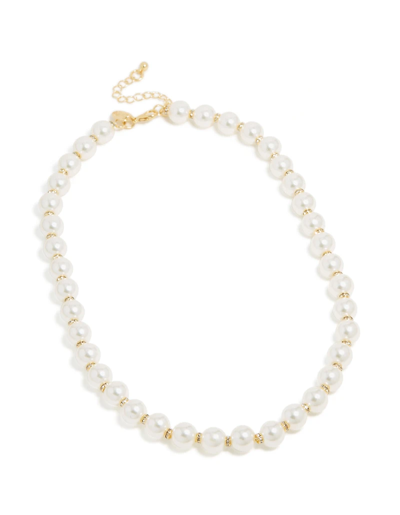 Gold Plated Diamante & Pearl Necklace
