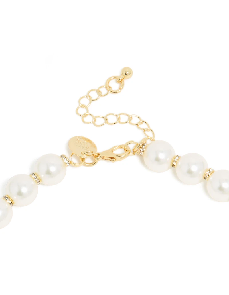 Gold Plated Diamante & Pearl Necklace