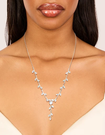 Silver Plated Cubic Zirconia Dainty Spaced Vine Necklace