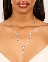 Silver Plated Cubic Zirconia Dainty Spaced Vine Necklace