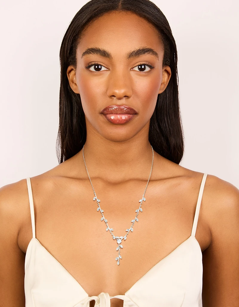 Silver Plated Cubic Zirconia Dainty Spaced Vine Necklace