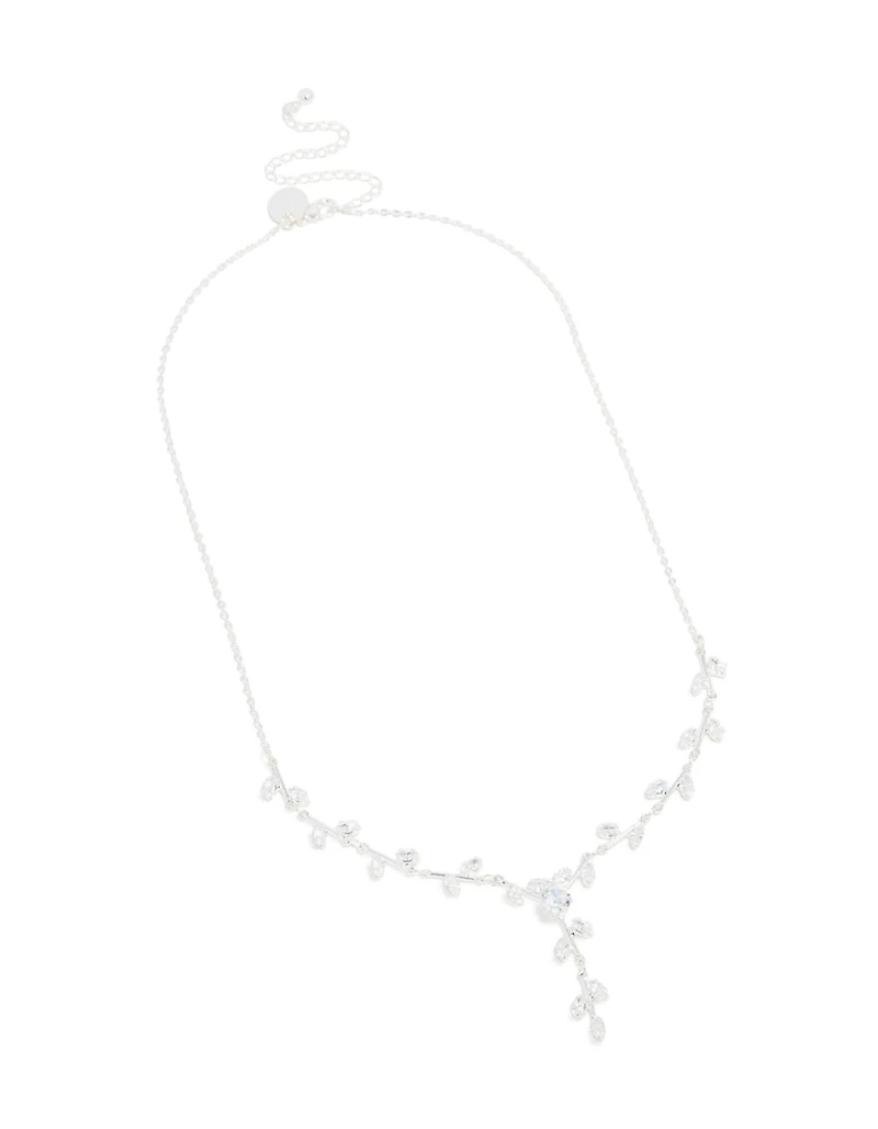 Silver Plated Cubic Zirconia Dainty Spaced Vine Necklace