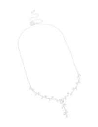 Silver Plated Cubic Zirconia Dainty Spaced Vine Necklace