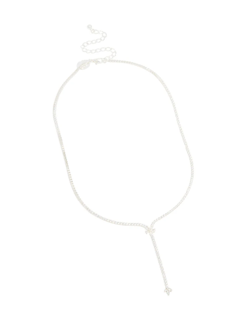 Silver Plated Cubic Zirconia Flower Y-Necklace