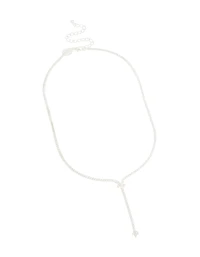 Silver Plated Cubic Zirconia Flower Y-Necklace