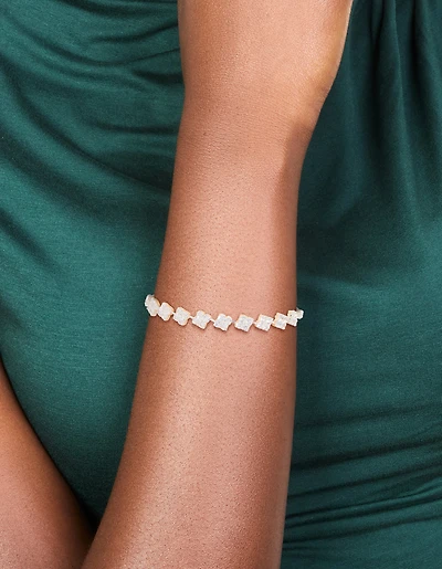 Silver Plated Cubic Zirconia Flower Detail Toggle Bracelet