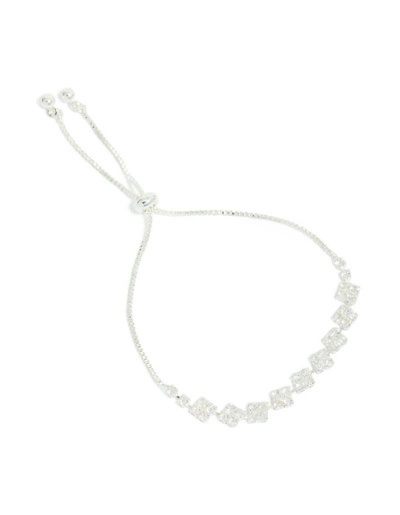 Silver Plated Cubic Zirconia Flower Detail Toggle Bracelet