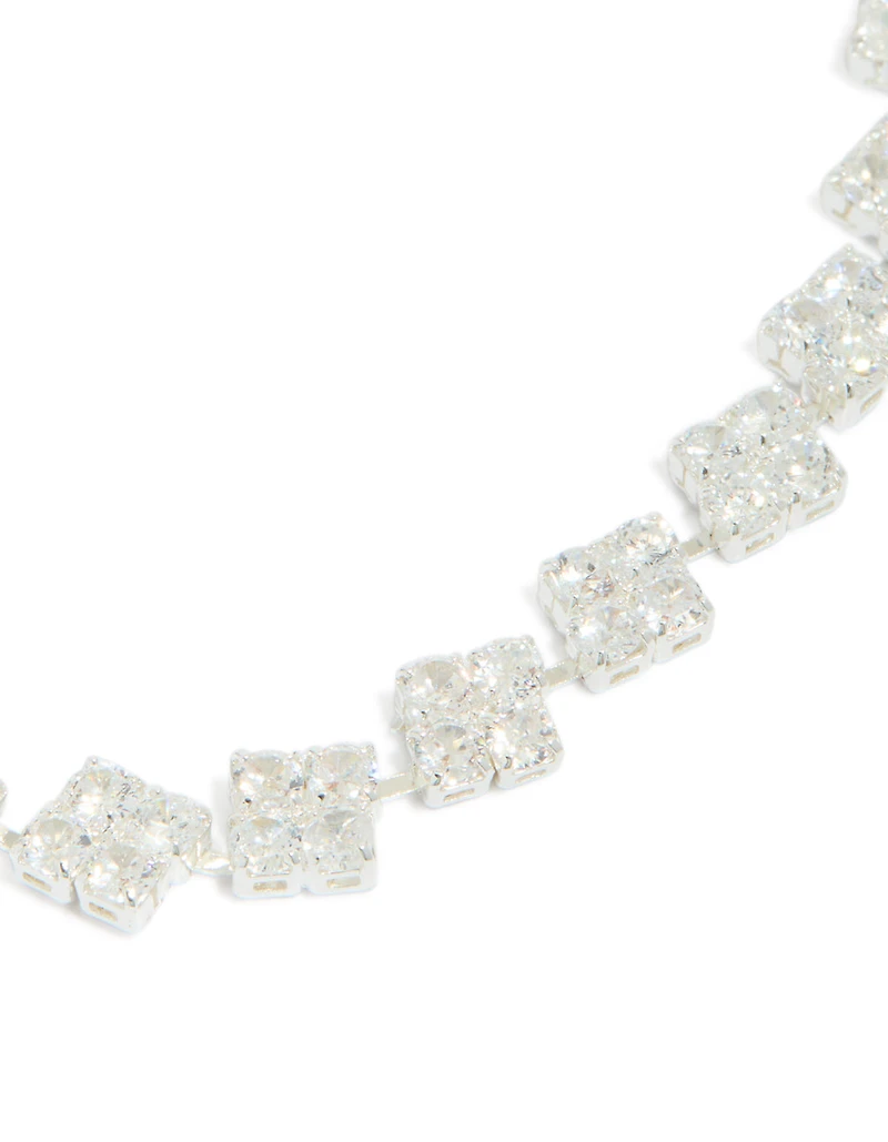 Silver Plated Cubic Zirconia Flower Detail Toggle Bracelet