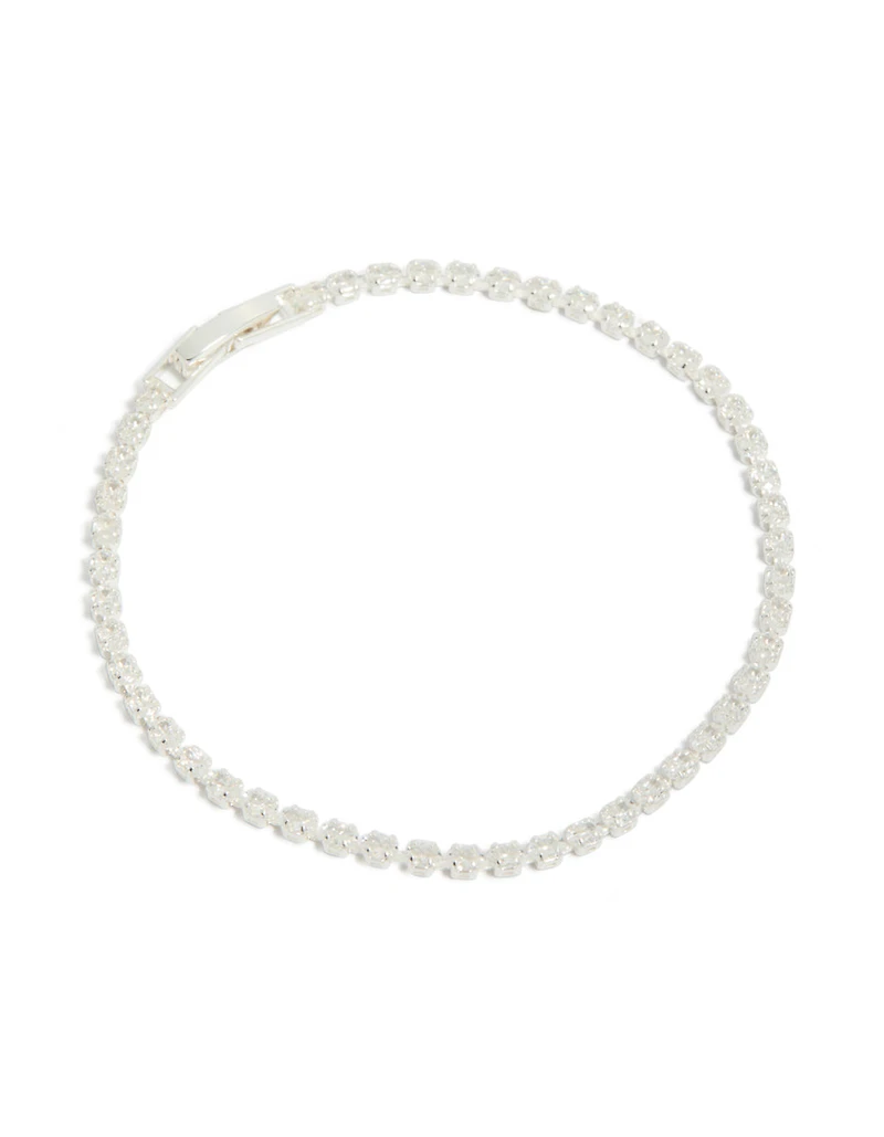 Silver Plated Cubic Zirconia Oval Tennis Bracelet
