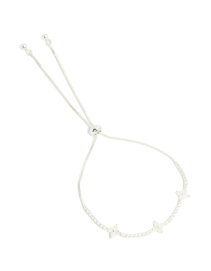 Silver Plated Cubic Zirconia Stone Flower Toggle Bracelet