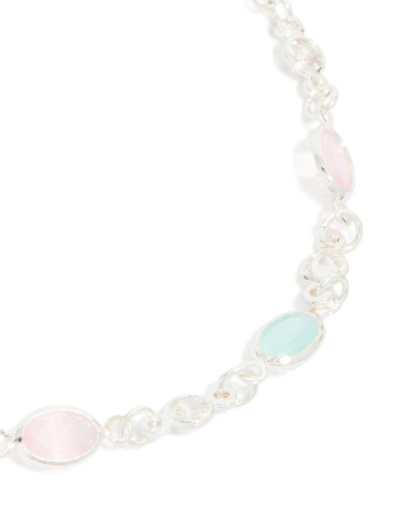 Silver Plated Cubic Zirconia Mixed Oval Toggle Bracelet