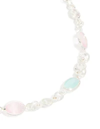 Silver Plated Cubic Zirconia Mixed Oval Toggle Bracelet