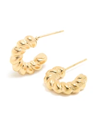 Waterproof Gold Plated Stainless Steel Mini Twisted Open Hoop Earrings