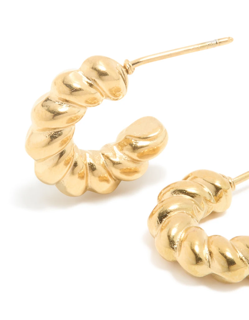 Waterproof Gold Plated Stainless Steel Mini Twisted Open Hoop Earrings