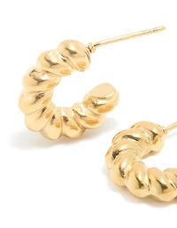 Waterproof Gold Plated Stainless Steel Mini Twisted Open Hoop Earrings