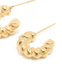 Waterproof Gold Plated Stainless Steel Mini Twisted Open Hoop Earrings