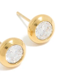 Waterproof Gold Plated Stainless Steel Cubic Zirconia Bezel Stud Earrings