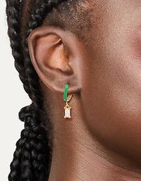 Waterproof Gold Plated Stainless Steel Emerald Green Enamel Cubic Zirconia Charm Huggie Earrings